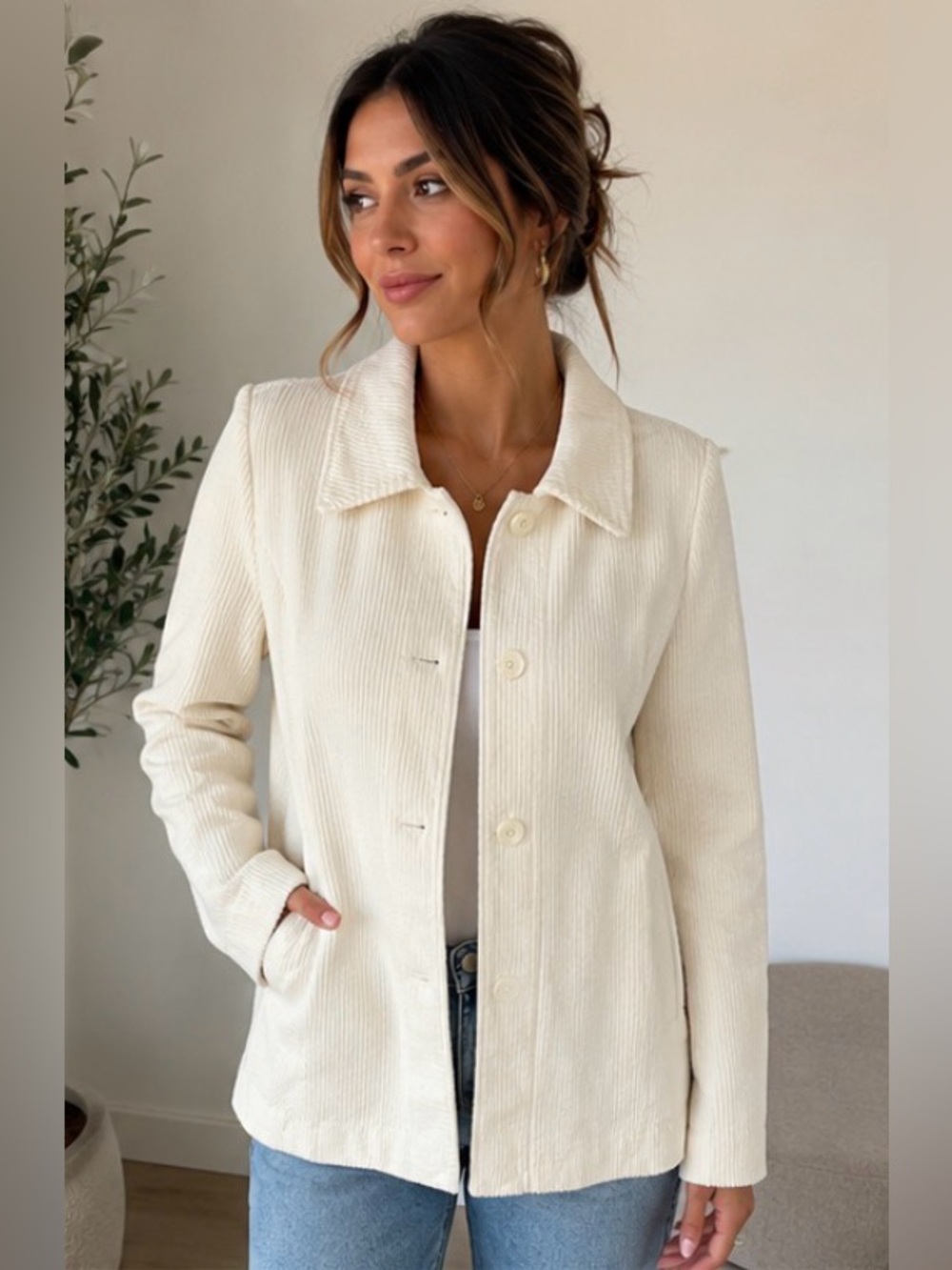 ✨J.Jill Cream Textured Cotton Jacket Size M